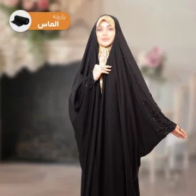 چادر عبایی مشکی جواهردوزی طرح راحیل کرپ حریر الماس