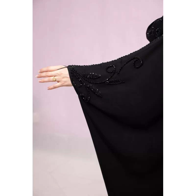 چادر عبایی مشکی جواهردوزی طرح راحیل کرپ حریر الماس