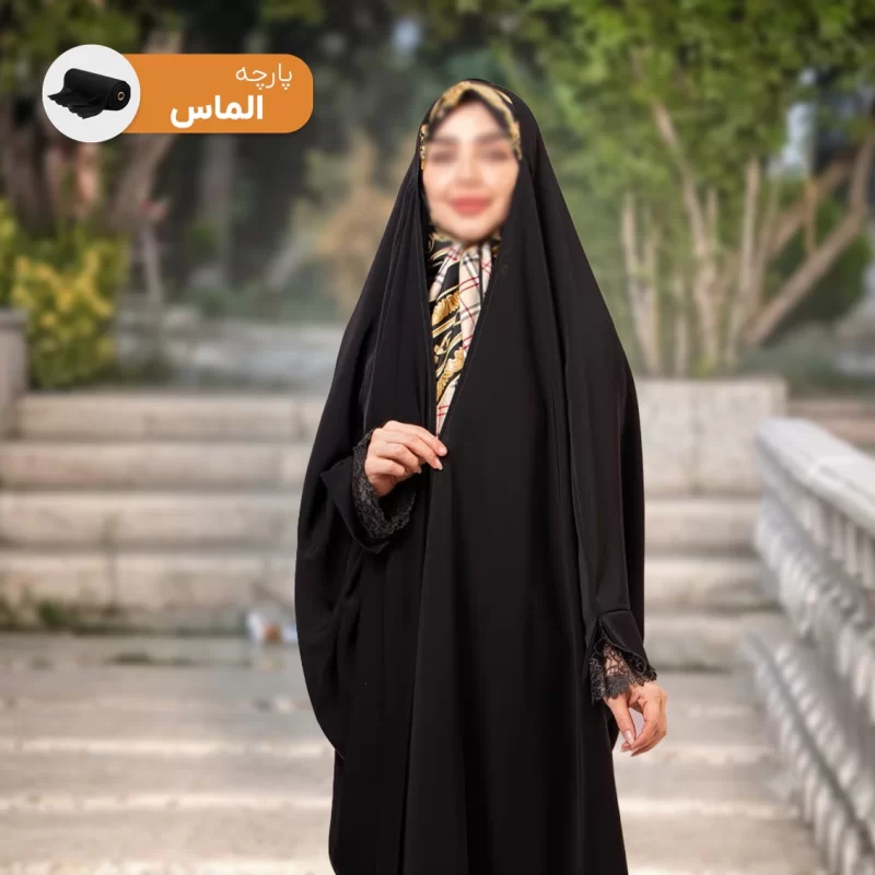 چادر عبایی مشکی طرح رستا کرپ حریر الماس