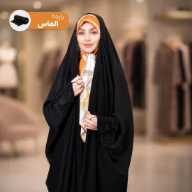 چادر عبایی مشکی جواهردوزی طرح زرین کرپ حریر الماس