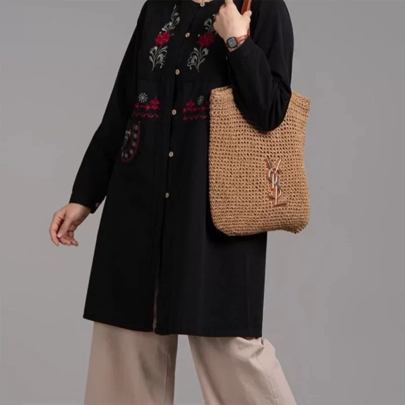 مانتو زنانه تابستانه نخی الیاف طبیعی بلند مدل هلن