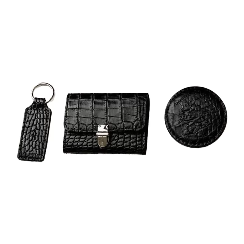 ست کیف مجلسی چرم طبیعی زنانه همراه آیینه و کیف کارت مدل رایسا