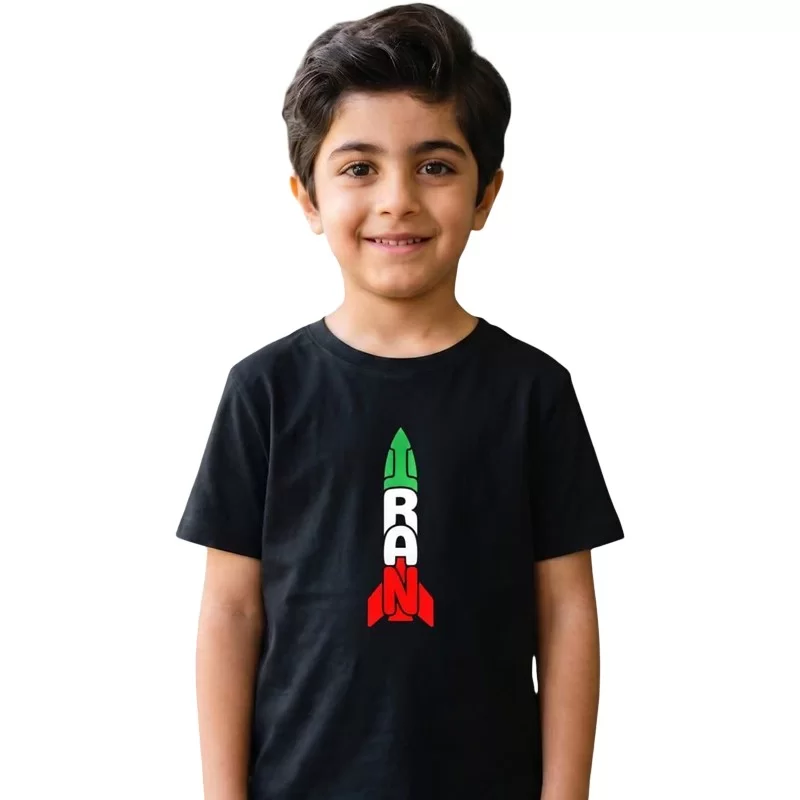 تیشرت پسرانه آستین کوتاه مشکی طرح IRAN