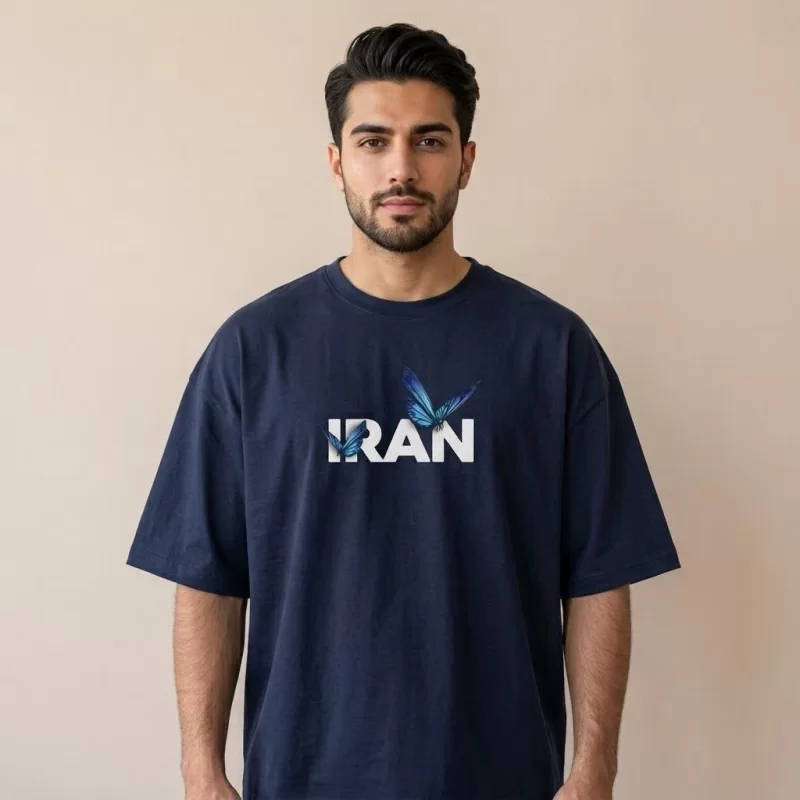 تیشرت مردانه آستین کوتاه سرمه ای طرح ایران