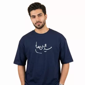 تیشرت مردانه آستین کوتاه سرمه ای طرح امضا