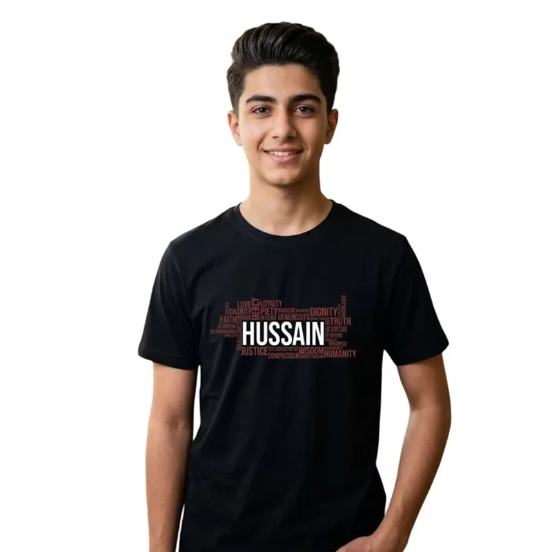 تیشرت مردانه آستین کوتاه مشکی طرح حسین