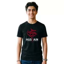 تیشرت مردانه آستین کوتاه مشکی طرح حسین