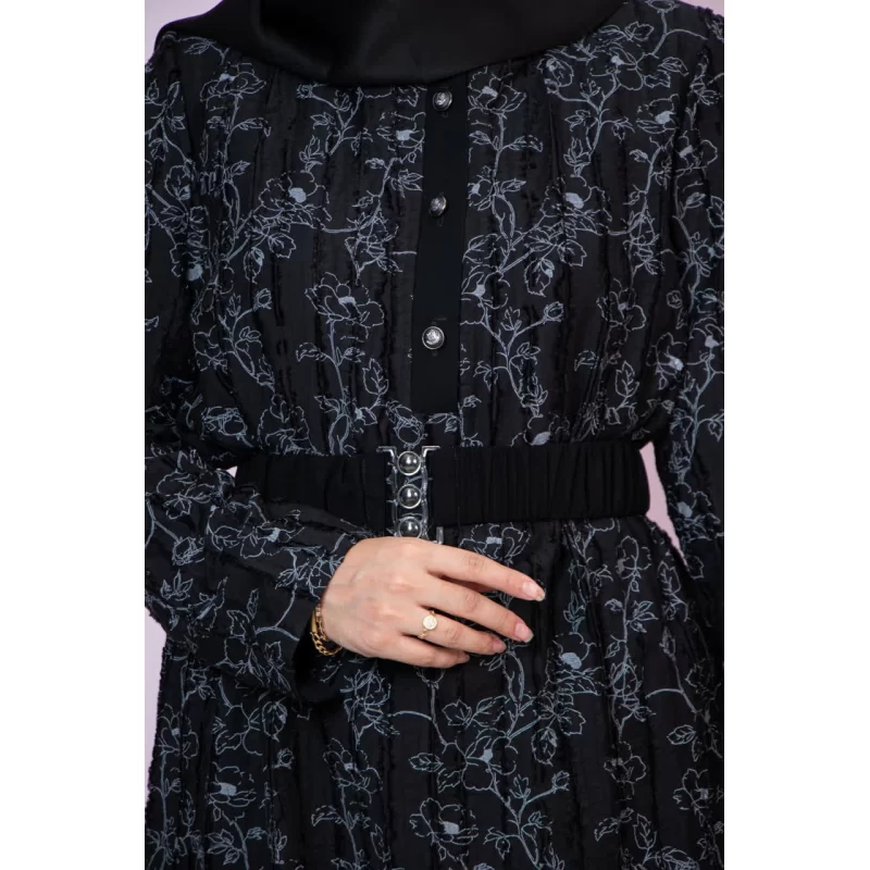 پیراهن زنانه مشکی طرح گلدار