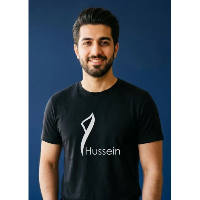 تیشرت مردانه آستین کوتاه مشکی طرح حسین