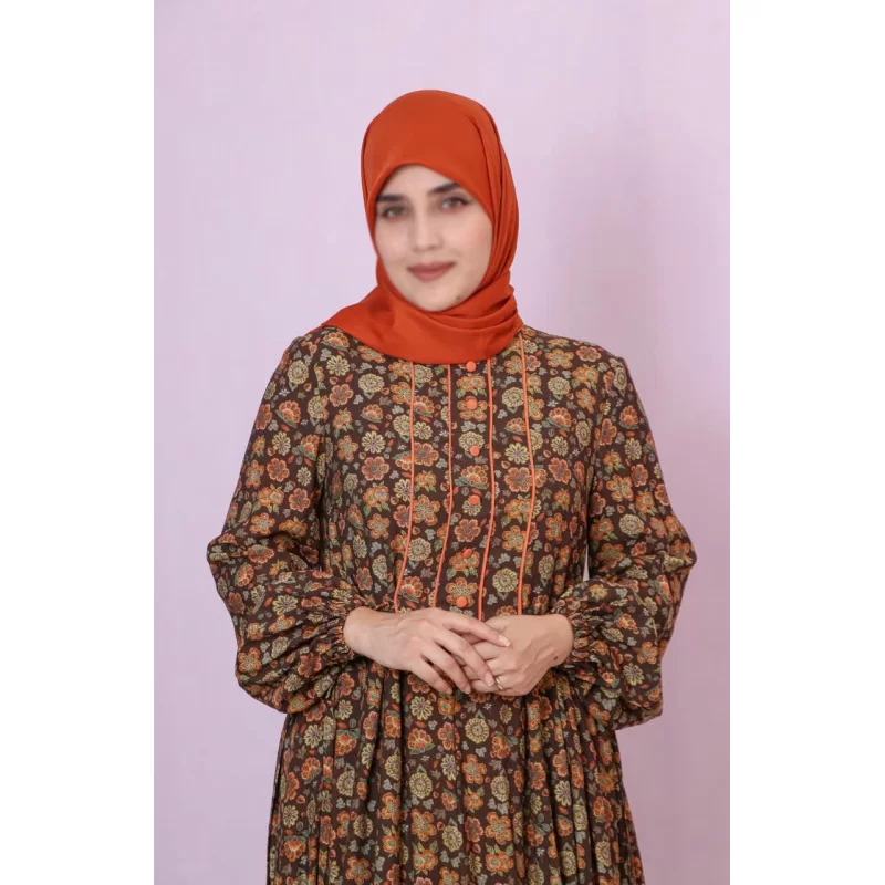 پیراهن زنانه قهوه ای طرح گلدار
