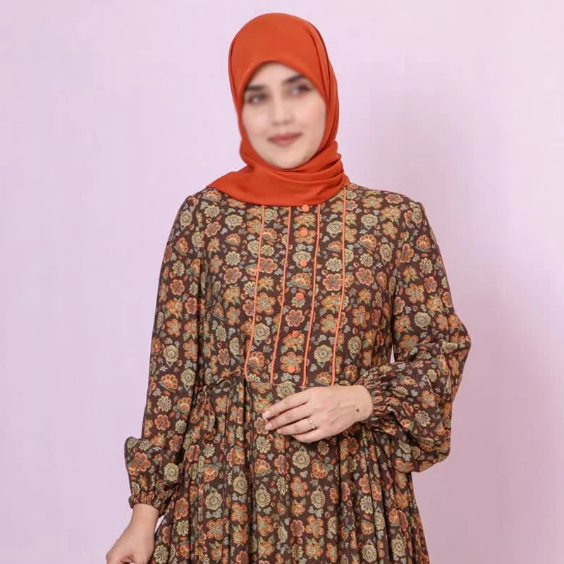 پیراهن زنانه قهوه ای طرح گلدار