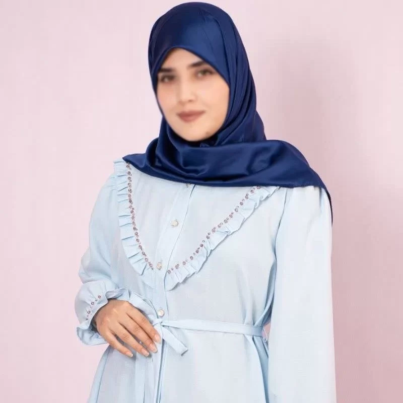 شومیز نگین دوزی شده آبی روشن طرح دینا