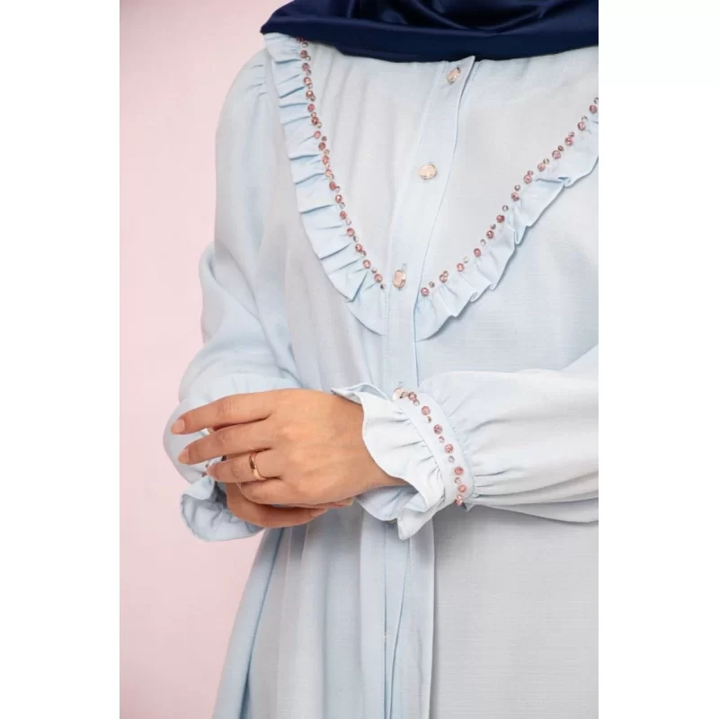 شومیز نگین دوزی شده آبی روشن طرح دینا