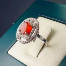 انگشتر نقره زنانه مدل عقیق یمنی سرخ رکاب رادیوم