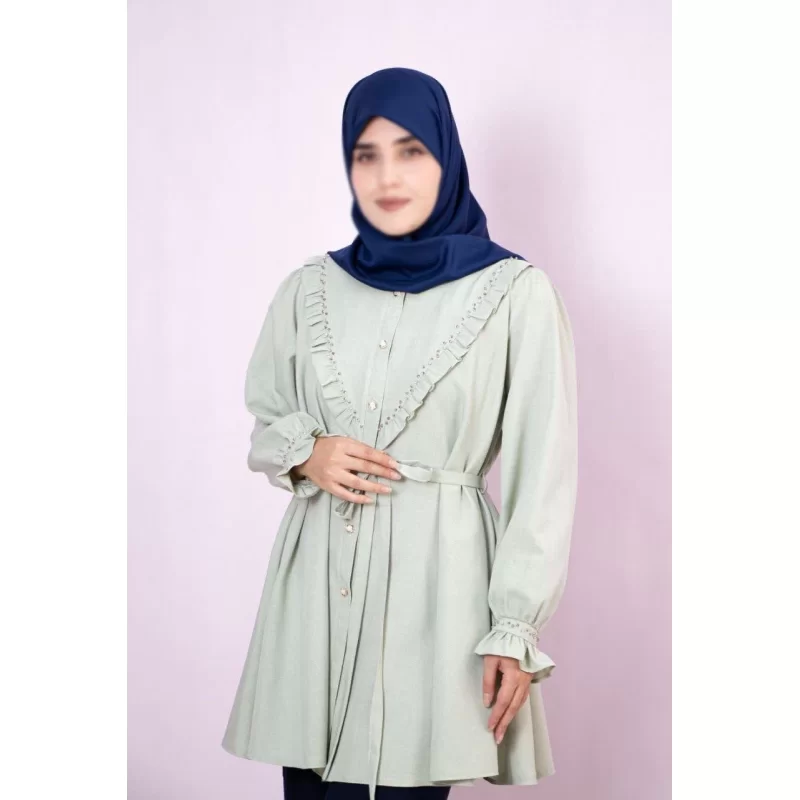 شومیز نگین دوزی شده سبز روشن طرح دینا
