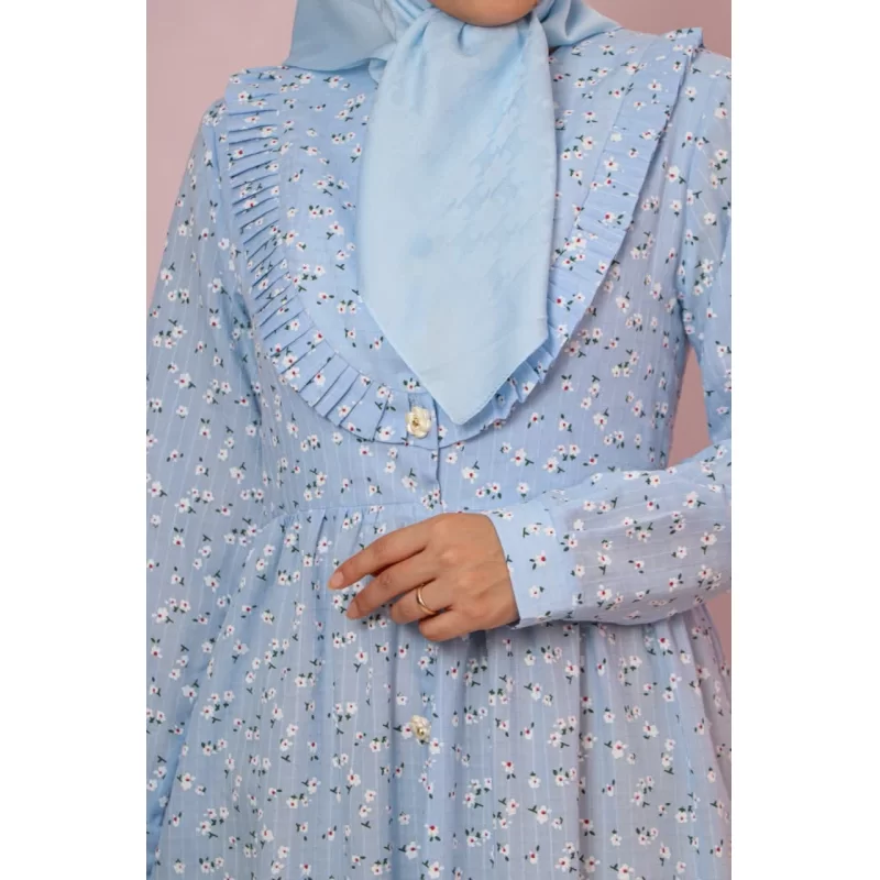 پیراهن زنانه آبی طرح گلگچی