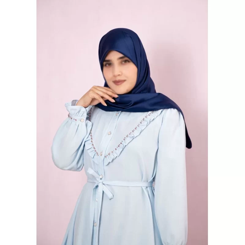 شومیز نگین دوزی شده آبی روشن طرح دینا