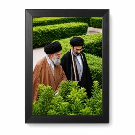 تابلو دکوری مخمل طرح رهبر شهید و رهبر سید مجتبی خامنه‌ای