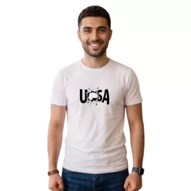 تیشرت مردانه آستین کوتاه سفید طرح مشت