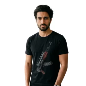 تیشرت مردانه آستین کوتاه مشکی طرح انتقام