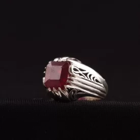 انگشتر نقره مردانه مدل یاقوت رکاب دستساز