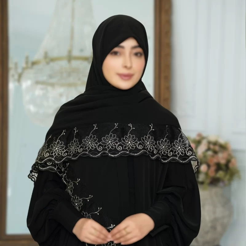 روسری مشکی کار شده کد 17380