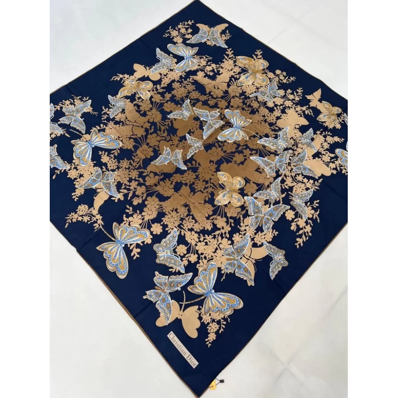 روسری ابریشم ژاکارد طرح پرنیان سرمه ای