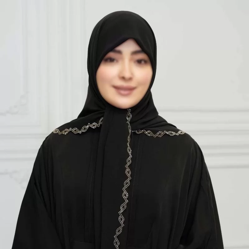 روسری مشکی کار شده کد 10435