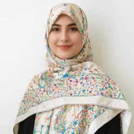 روسری گلدار طرح طاووس کرمی