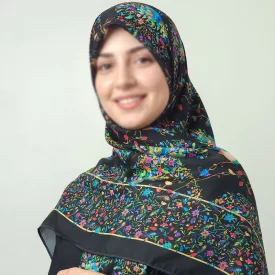روسری گلدار طرح طاووس مشکی