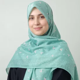 روسری گلدار طرح ارغوان سبز دریایی
