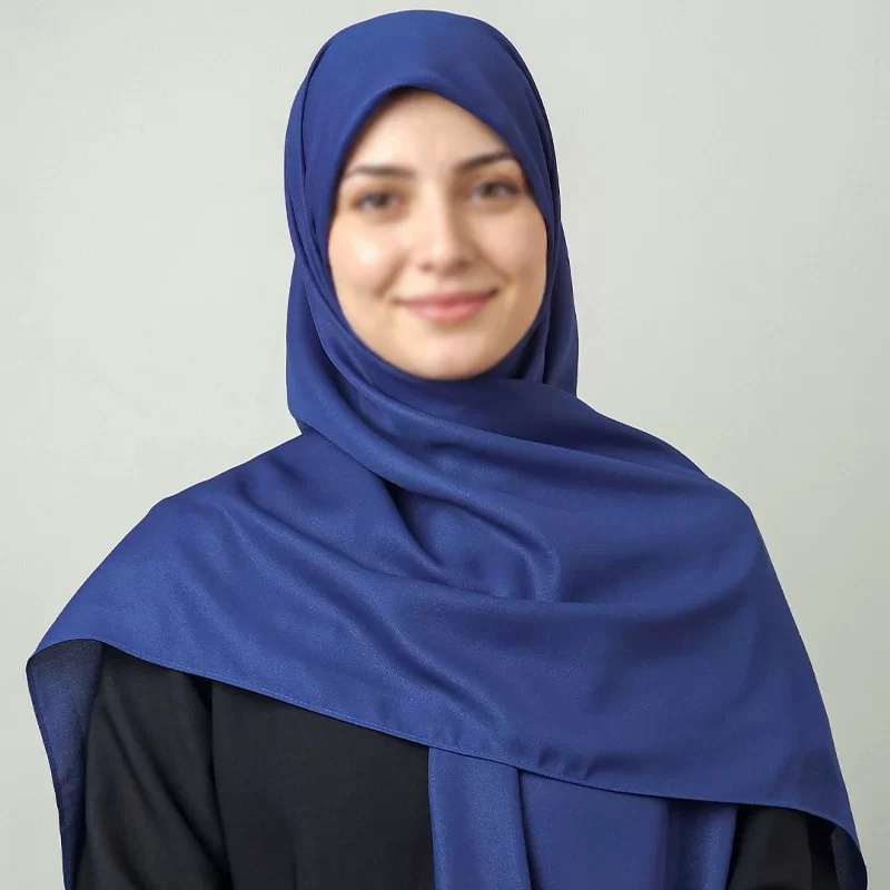 روسری کرپ‌حریر شاین آبی کاربنی