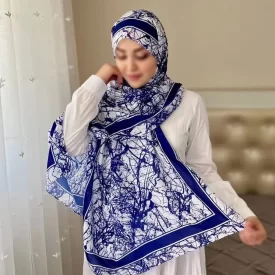 شال نخ طرح ختن سفید کاربنی