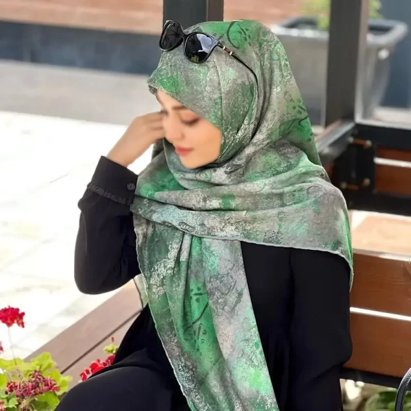 روسری نخ طرح پتینه سبز سیدی