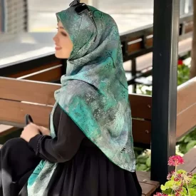 روسری نخ طرح پتینه سبز آبی