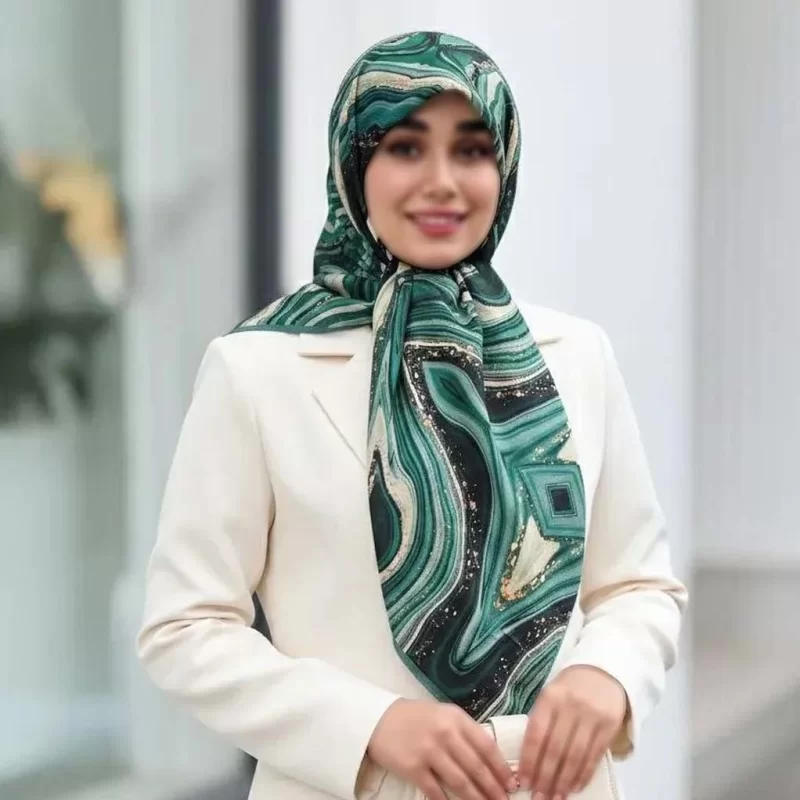 روسری نخ طرح رزین سبز