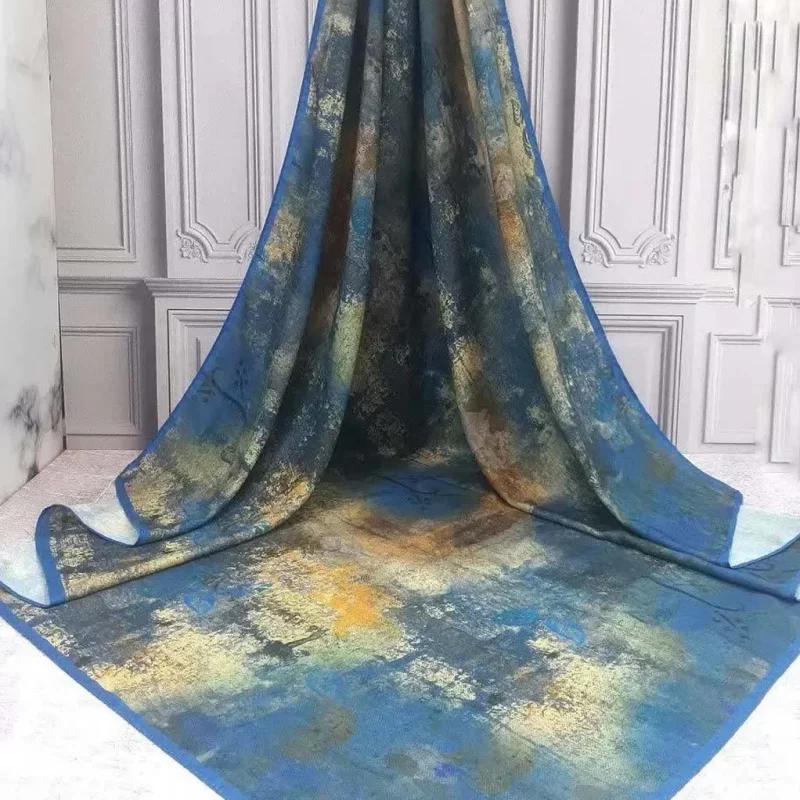 روسری نخ طرح پتینه سبز آبی