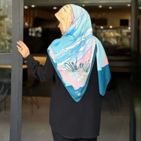 روسری نخ طرح مرجان آبی صورتی