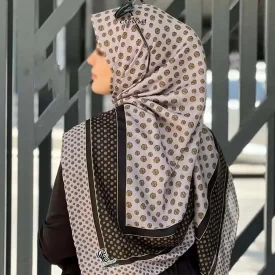 روسری نخ طرح خال خال طوسی