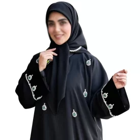 عبا زنانه مدل یاسمین زمرد پارچه کرپ تیتانیوم