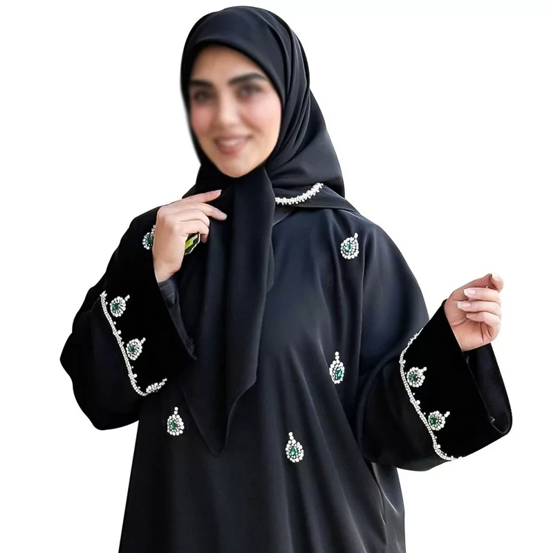 عبا زنانه مدل یاسمین زمرد پارچه کرپ تیتانیوم