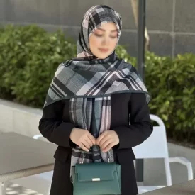 روسری نخ طرح مونا چهارخونه سبز کله غازی