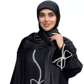 عبا زنانه مدل یاسمین پاپیون پارچه کرپ تیتانیوم