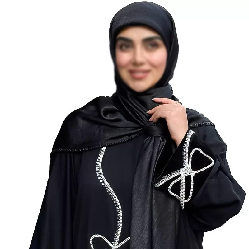 عبا زنانه مدل یاسمین پاپیون پارچه کرپ تیتانیوم