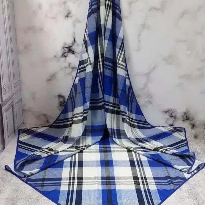 روسری نخ طرح مونا چهارخونه آبی