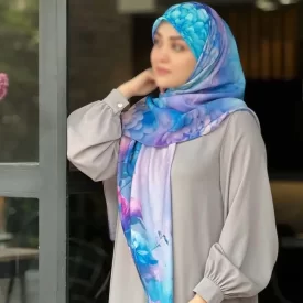 روسری نخ طرح درنا آبی