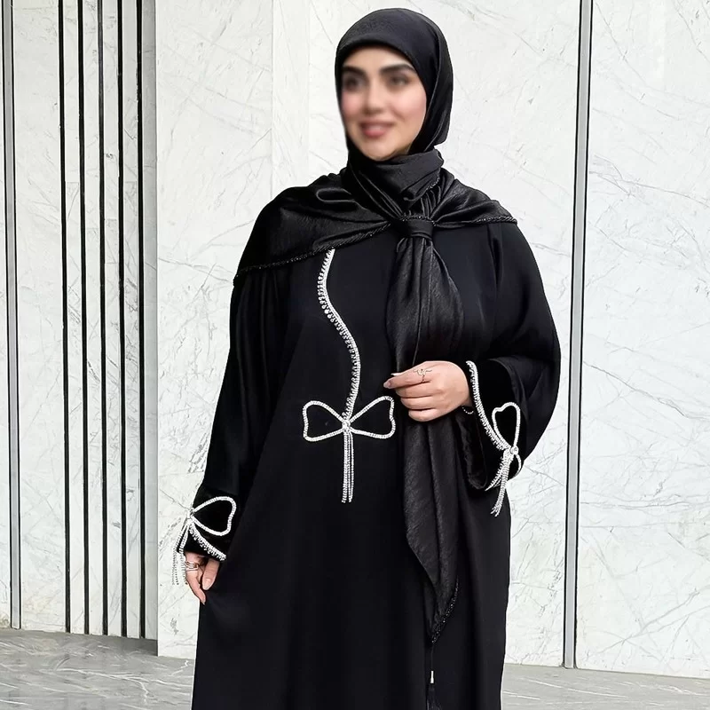 عبا زنانه مدل یاسمین پاپیون پارچه کرپ تیتانیوم