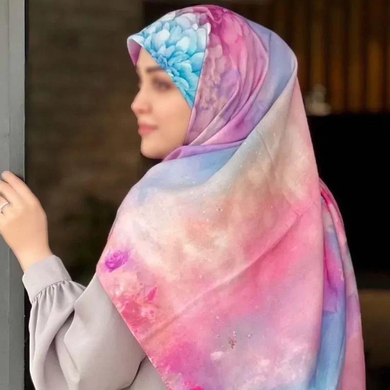 روسری نخ طرح درنا صورتی