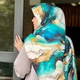 روسری نخ طرح لارا سبز آبی