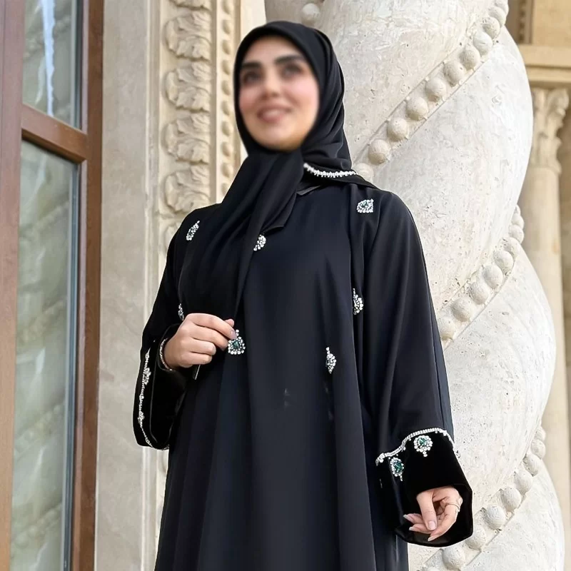 عبا زنانه مدل یاسمین زمرد پارچه کرپ تیتانیوم